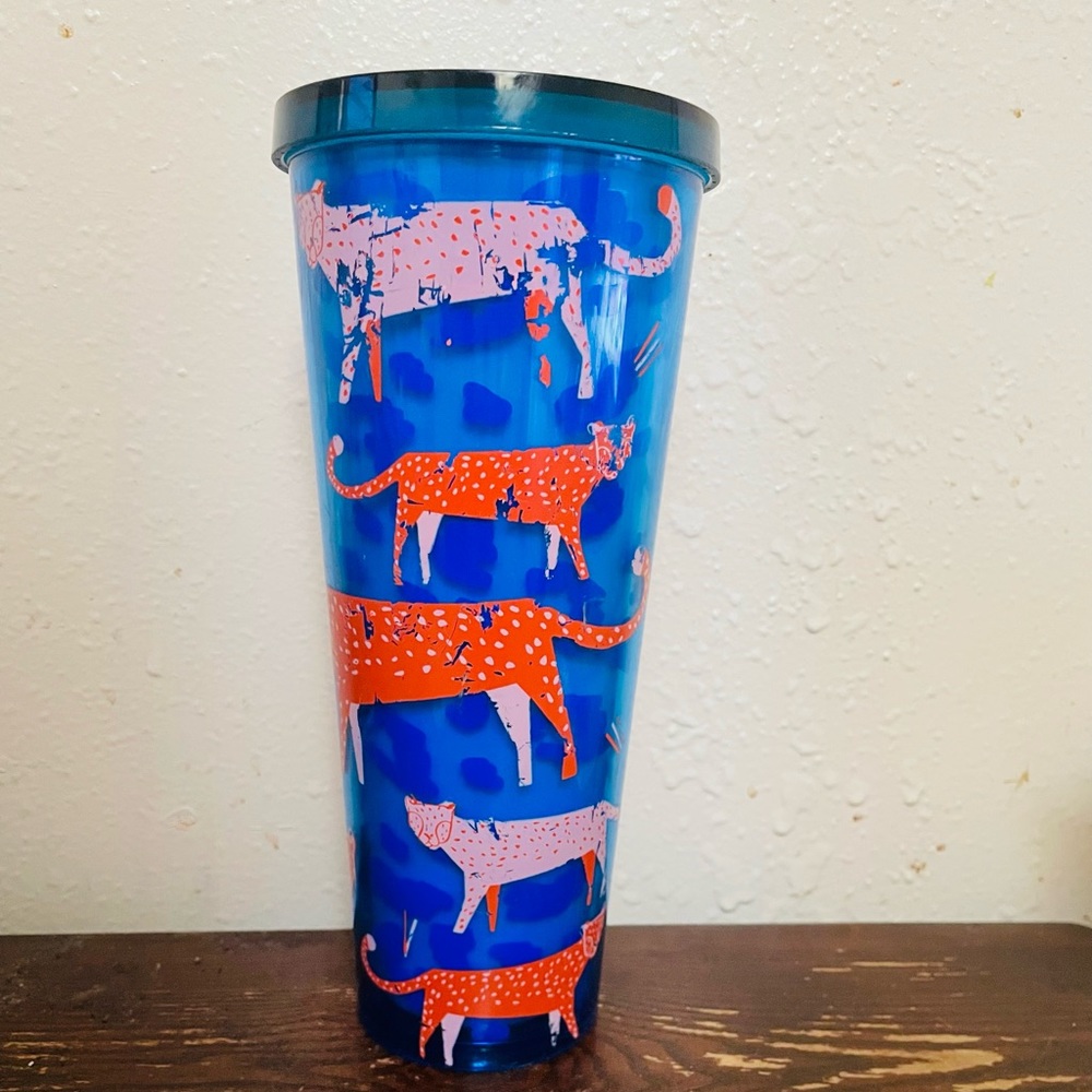 STARBUCKS 2018 cheetah blue venti tumbler orange animals 24oz